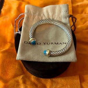 David Yurman 7mm cable classic bracelet with blue topaz and 14k yellow gold